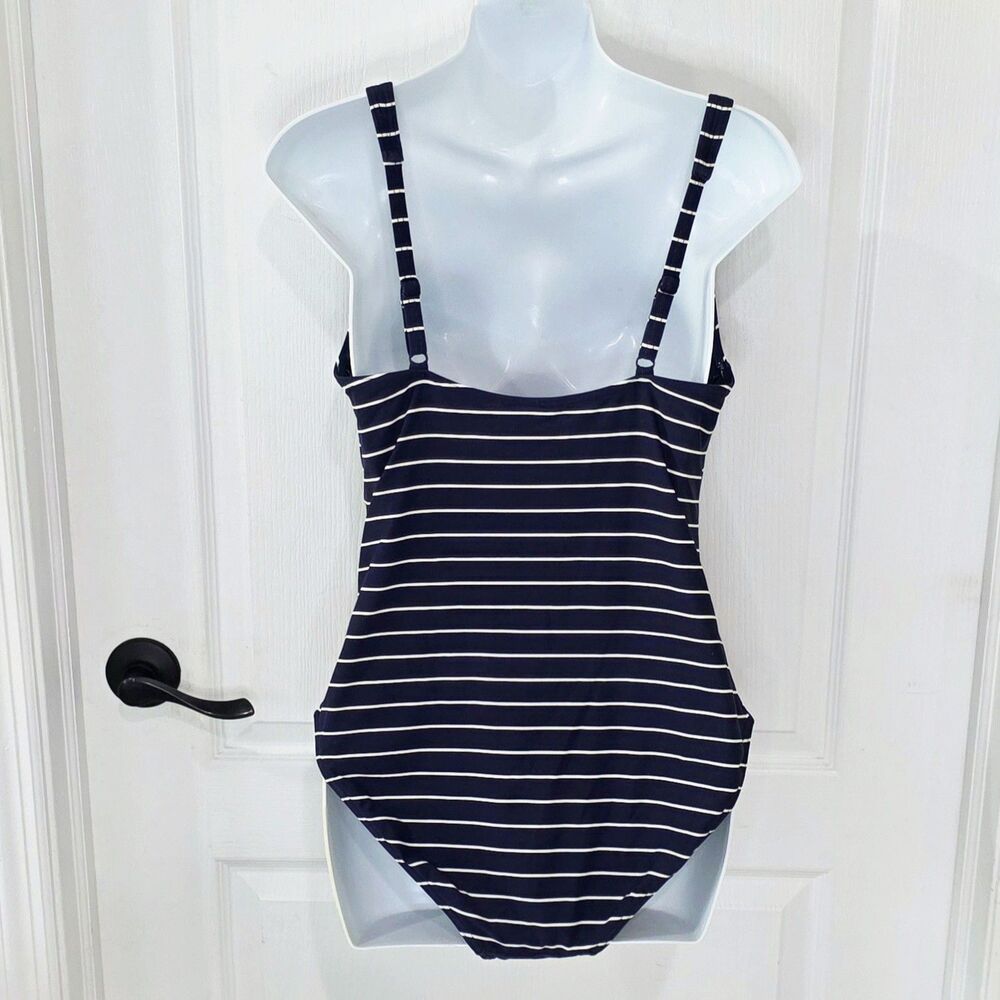 Bond-Eye Australia Ruched Slimming One Piece Swimsuit Womens 10 Navy Blue Stripe - Picture 3 of 6